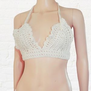 》NEW Biege Crochet Cream Handmade Halter Top
